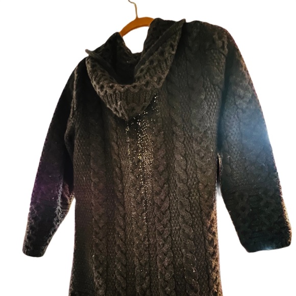 ☘️Aran Crafts Hooded Wool Cable Knit Coatigan Sweater | Made in Ireland | Med ☘️ - Picture 1 of 7